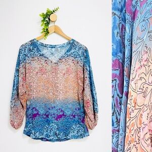 Diane Von Furstenberg 100% Silk Sheer Boho Y2K V-Neck Blouse